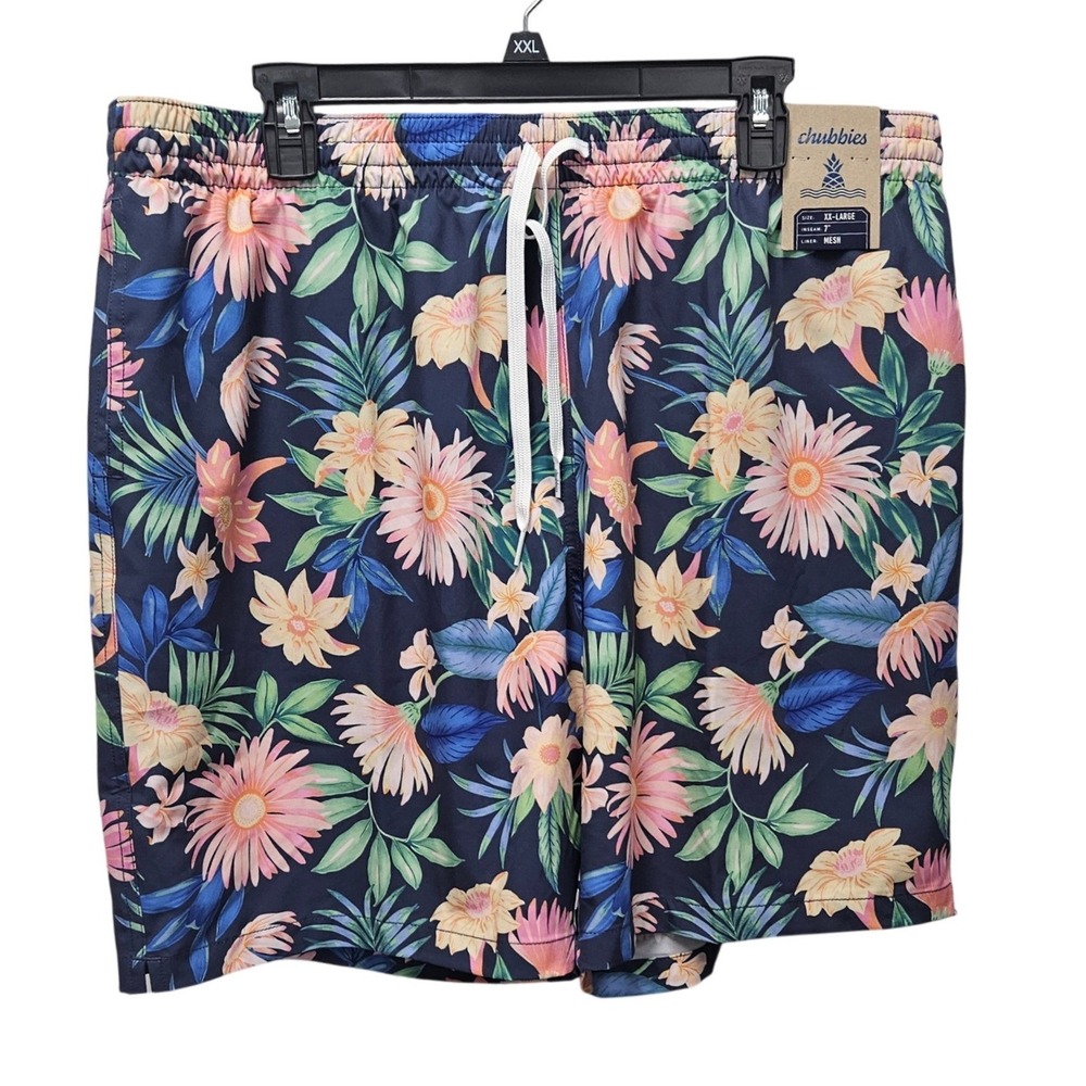 Chubbies Swim Trunks Men XXL Navy Blue Floral 7in Inseam Mesh Liner Board Shorts